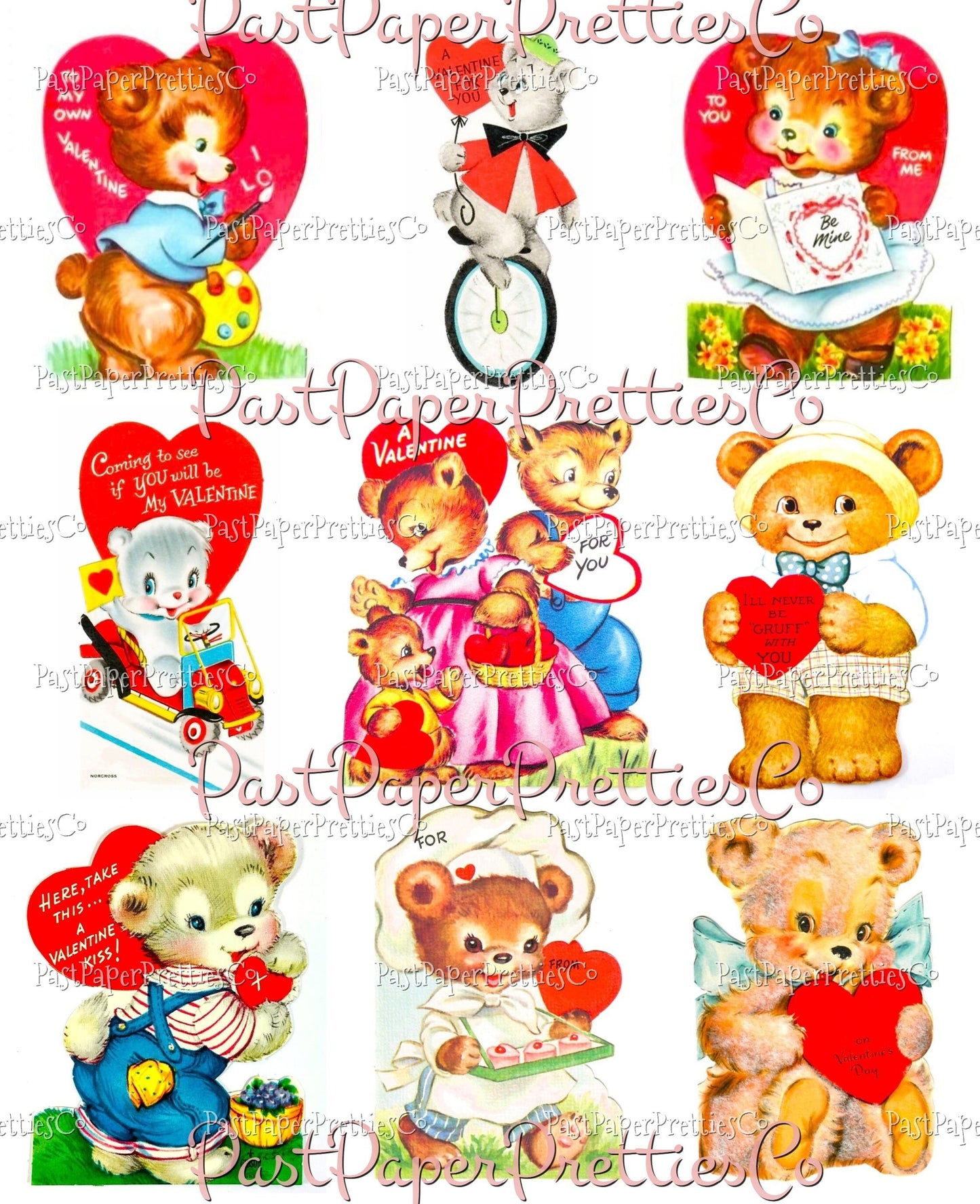 72 Vintage Teddy Bear Valentines Day Cards All Teddies Animal Themed Collage Sheets Printable PDF Instant Digital Download 2 Sizes