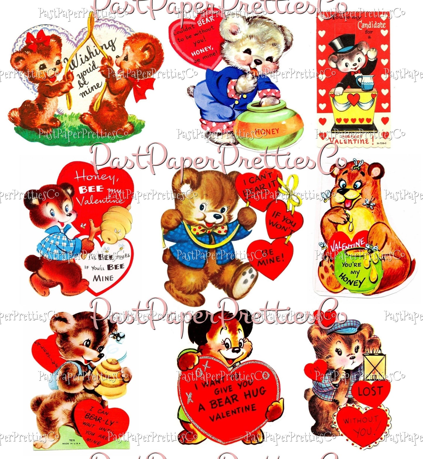 72 Vintage Teddy Bear Valentines Day Cards All Teddies Animal Themed Collage Sheets Printable PDF Instant Digital Download 2 Sizes