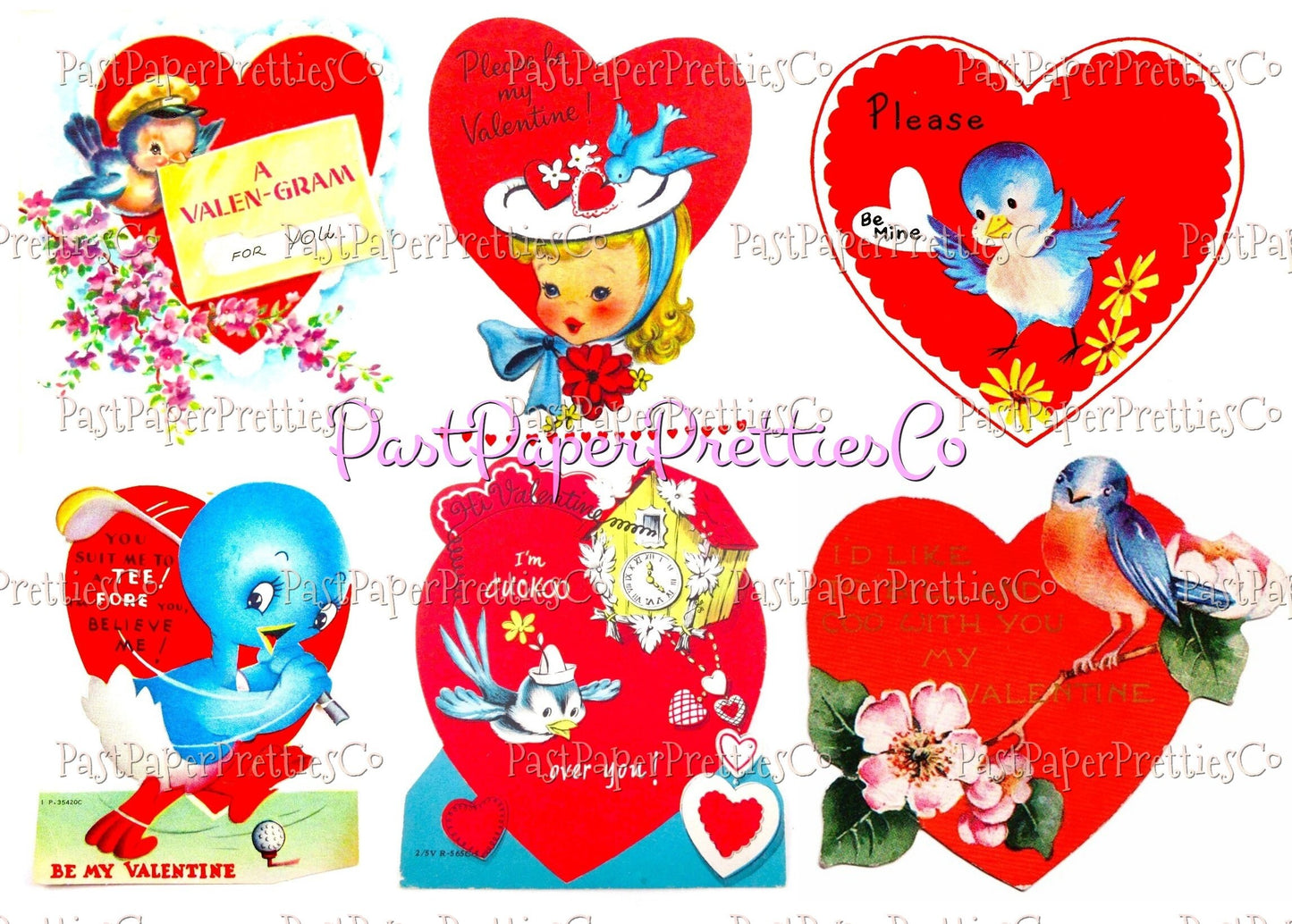 Vintage Pretty Bluebirds Valentines Day Cards ALL Blue Bird Themed Collage Sheets Printable PDF Instant Digital Download Cute Birdie Clipart