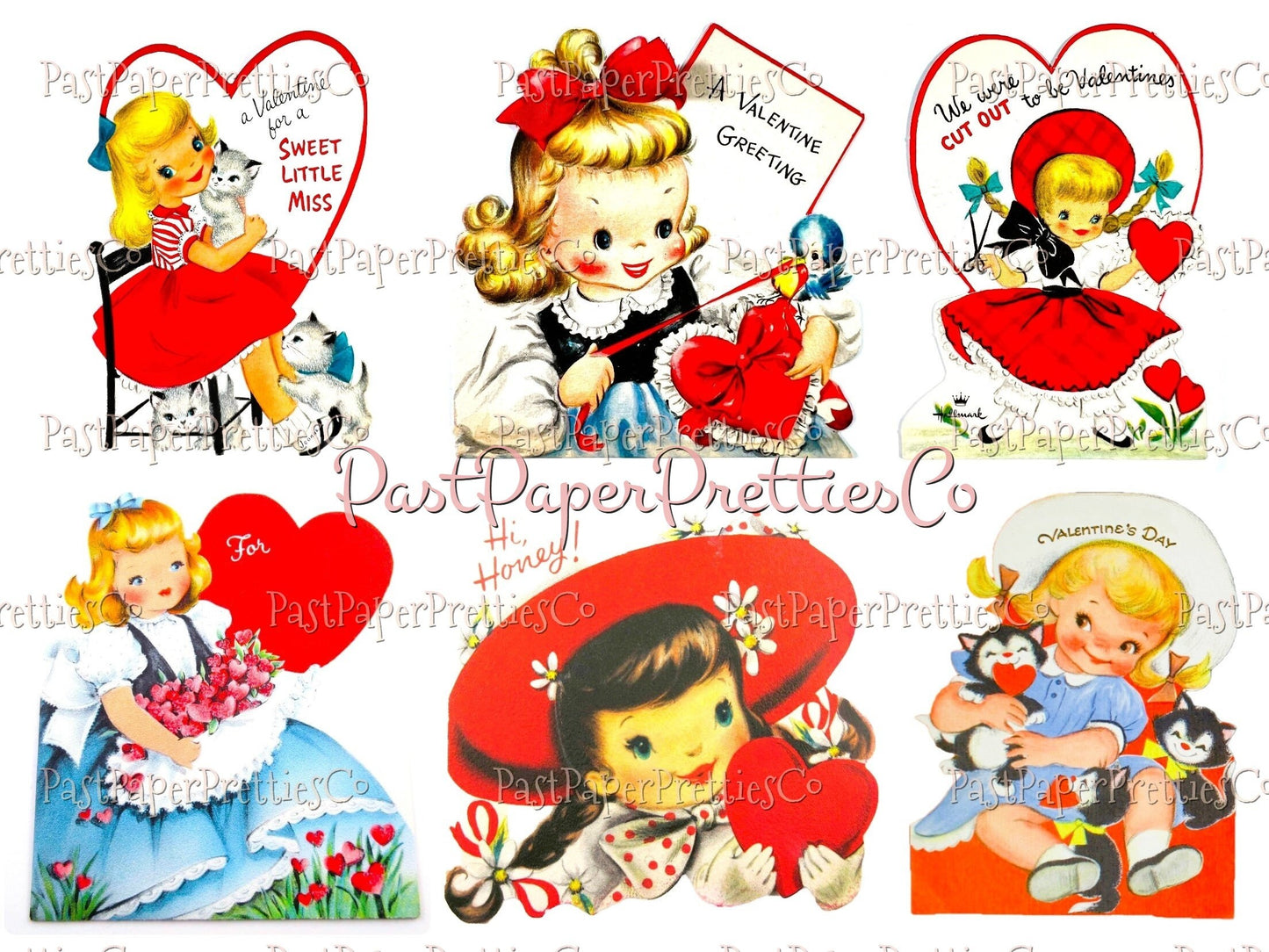 48 Vintage Cute Girly Girls Valentines Day Cards Retro Collage Sheets Printable PDF Instant Digital Download ALL Sweet Little Ladies Clipart