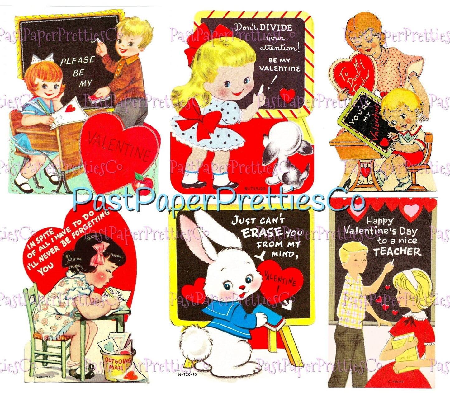 54 Vintage School Classroom Valentines Day Cards Retro Collage Sheets Printable PDF Instant Digital Download Teacher Classmates Themed