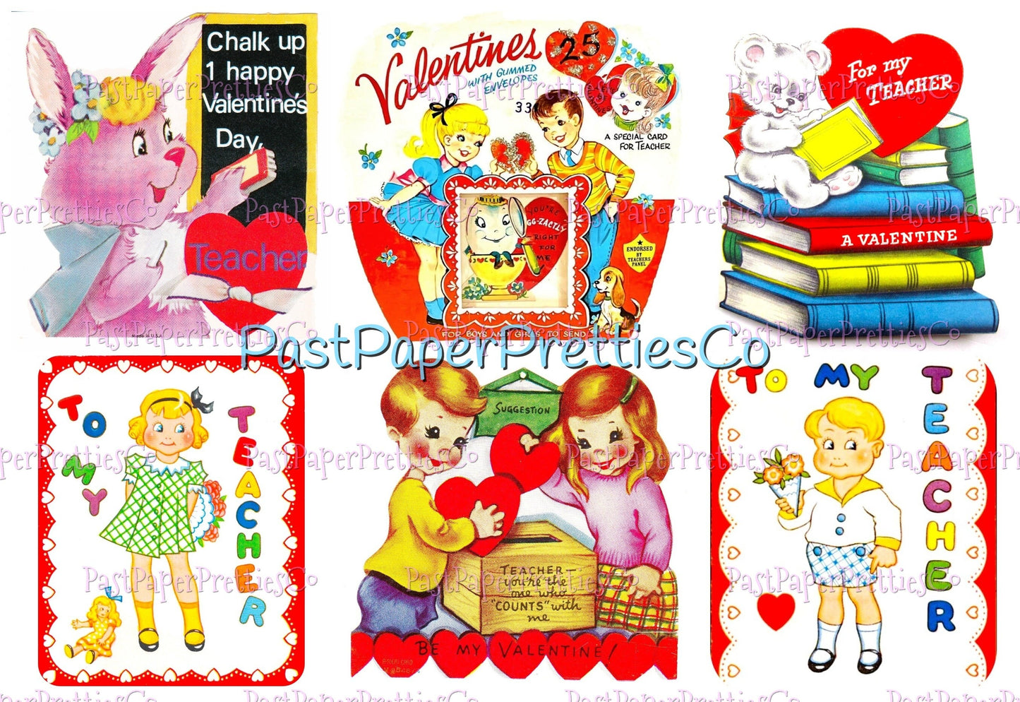 54 Vintage School Classroom Valentines Day Cards Retro Collage Sheets Printable PDF Instant Digital Download Teacher Classmates Themed