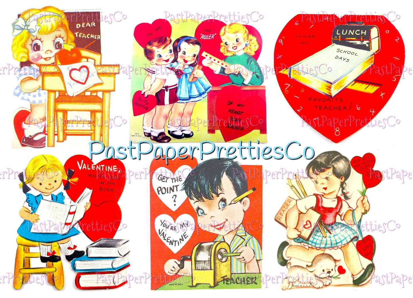 54 Vintage School Classroom Valentines Day Cards Retro Collage Sheets Printable PDF Instant Digital Download Teacher Classmates Themed