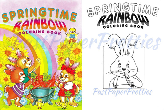 Vintage Printable Springtime Rainbow Easter Bunny Coloring Book 1980s PDF Instant Digital Download Cute Animals Easter Parade Egg Coloring