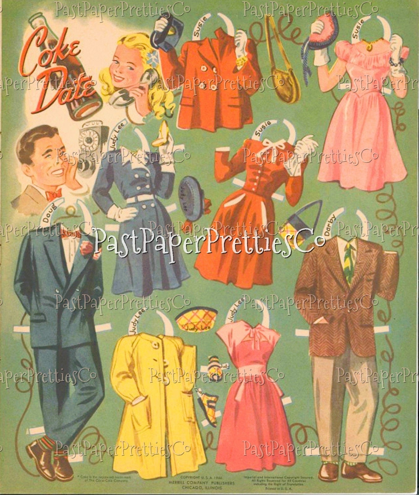 Vintage Paper Dolls The Coke Crowd 8 Teenager Dolls 1946 Printable PDF Instant Digital Download Boy Girl Teen Friends Clip Art
