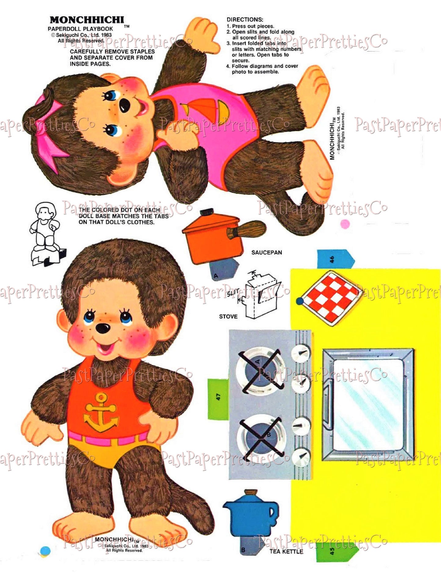 Vintage Monchhichi Paper Dolls Playset 1983 Printable PDF Instant Digital Download Retro 80s Childhood Toy Monkeys Clip Art