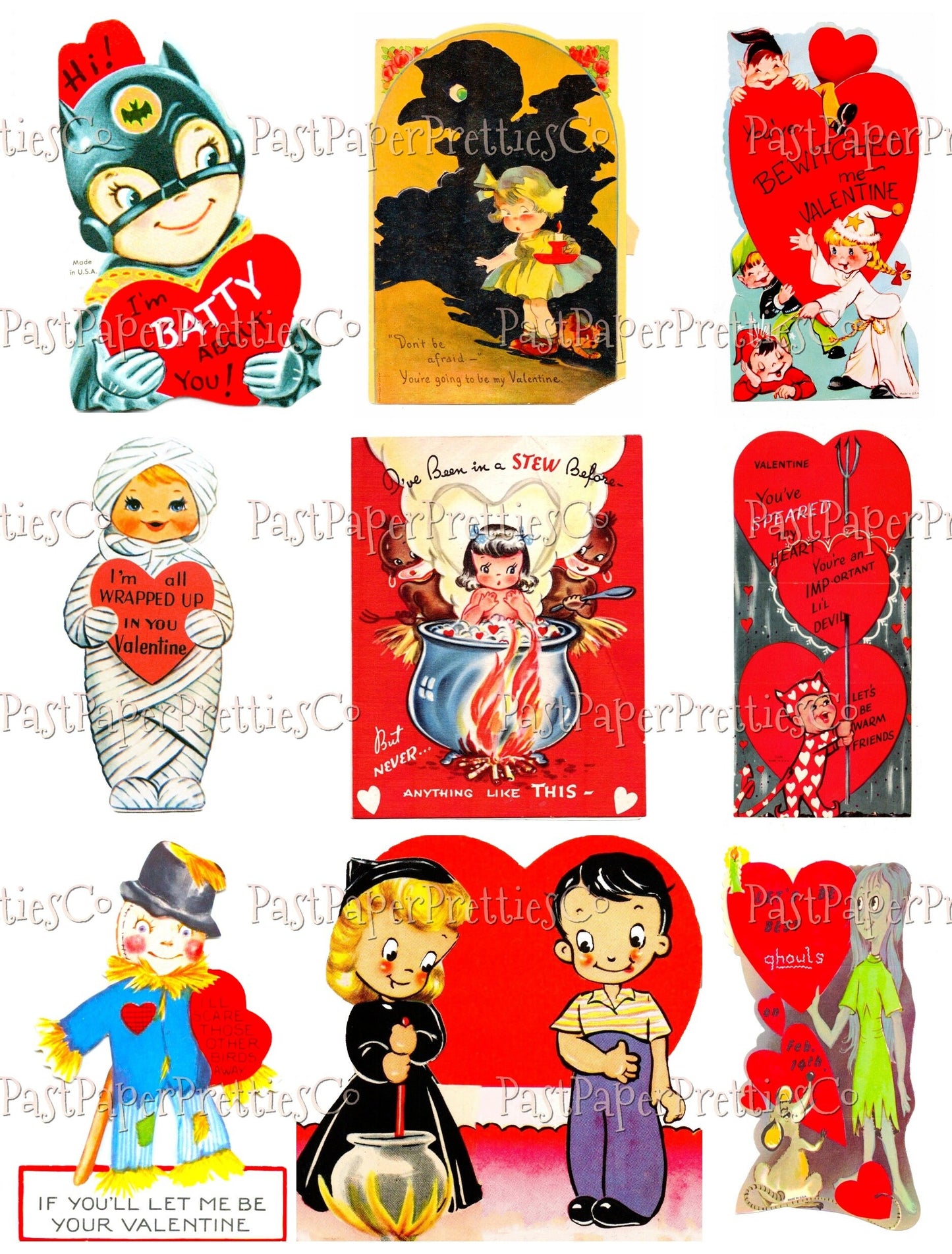 72 Vintage Printable Retro Halloween Valentine Cards Collage Sheets Cute Spooky Images PDF Instant Digital Download ALL Halloween Themed