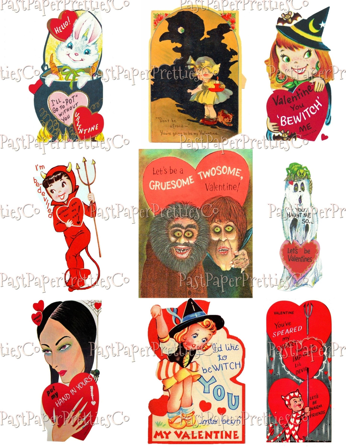 72 Vintage Printable Retro Halloween Valentine Cards Collage Sheets Cute Spooky Images PDF Instant Digital Download ALL Halloween Themed