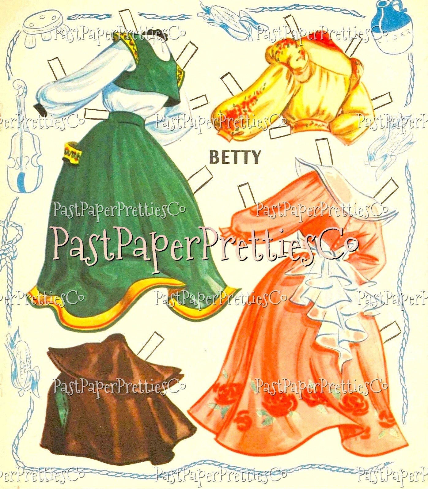 Vintage Paper Dolls Country Jamboree Doll Book 1950s Printable PDF Instant Digital Download 4 Country Western Dancers Hoedown Clip Art