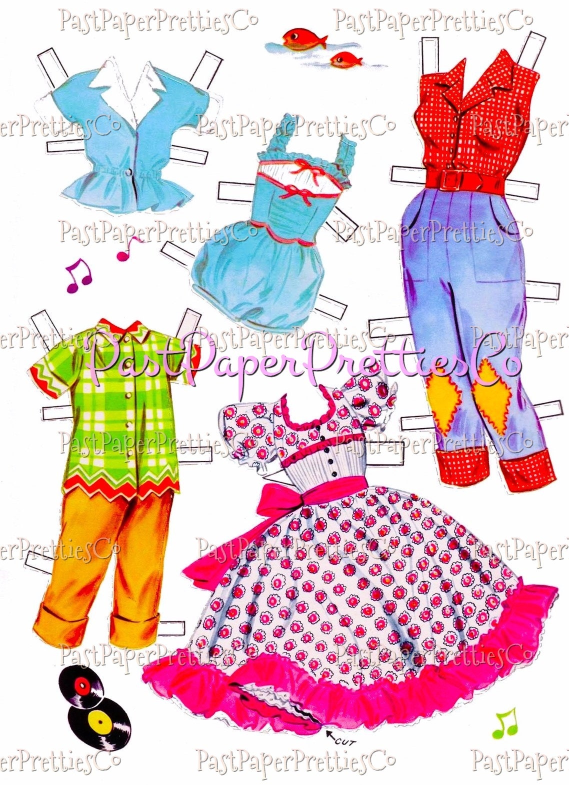 Vintage Paper Dolls Hair-Do Dolls Printable PDF Instant Digital Download 2 Teenage Dolls Clothes Hairstyles 1950s Clip Art