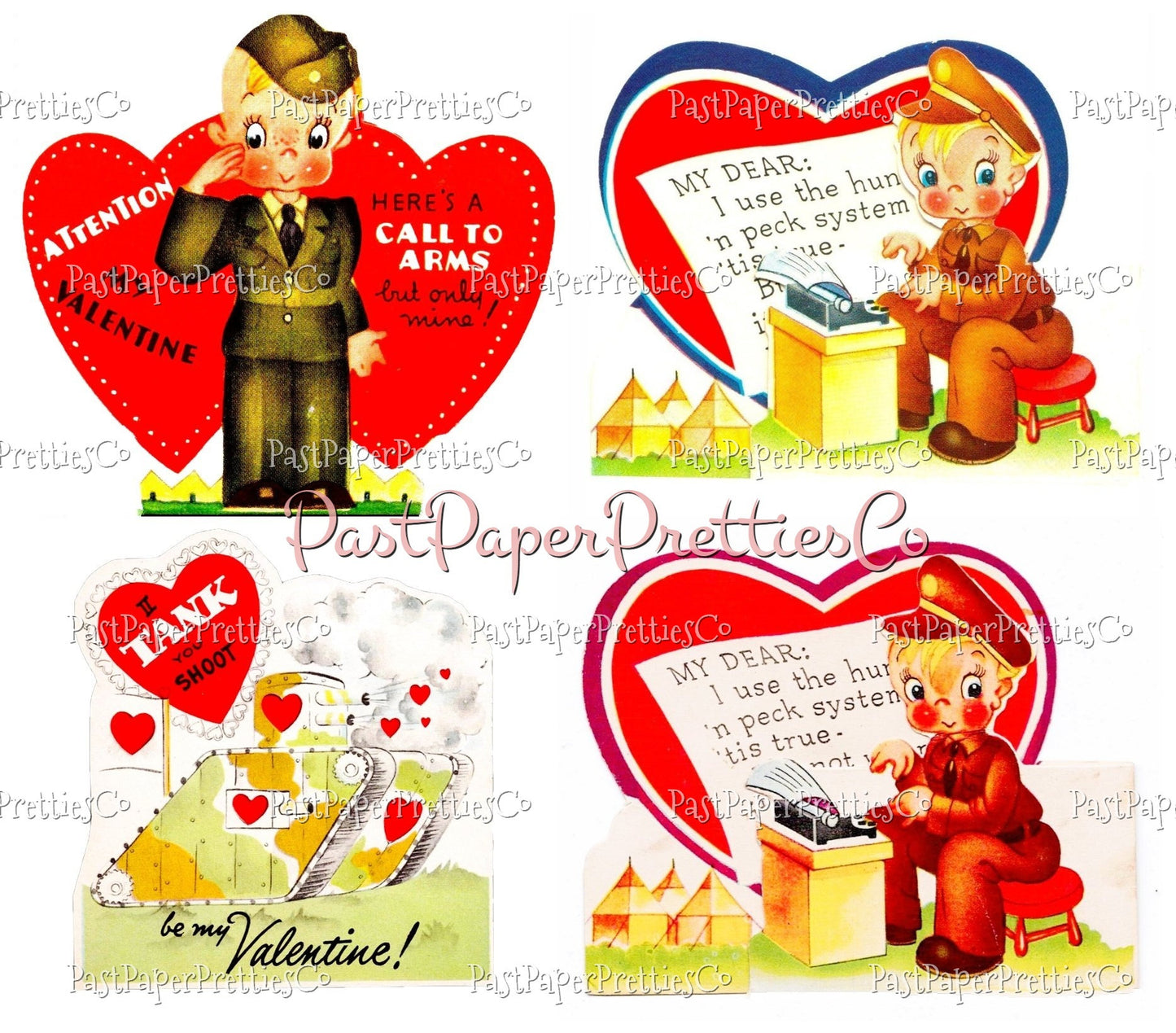 32 Vintage Printable Valentines Day Military Themed Collage Sheets PDF Instant Digital Download Cute Army Navy Marines Men Ladies Clip Art