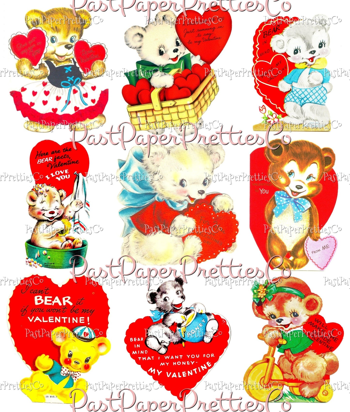 72 Vintage Teddy Bear Valentines Day Cards All Teddies Animal Themed Collage Sheets Printable PDF Instant Digital Download 2 Sizes