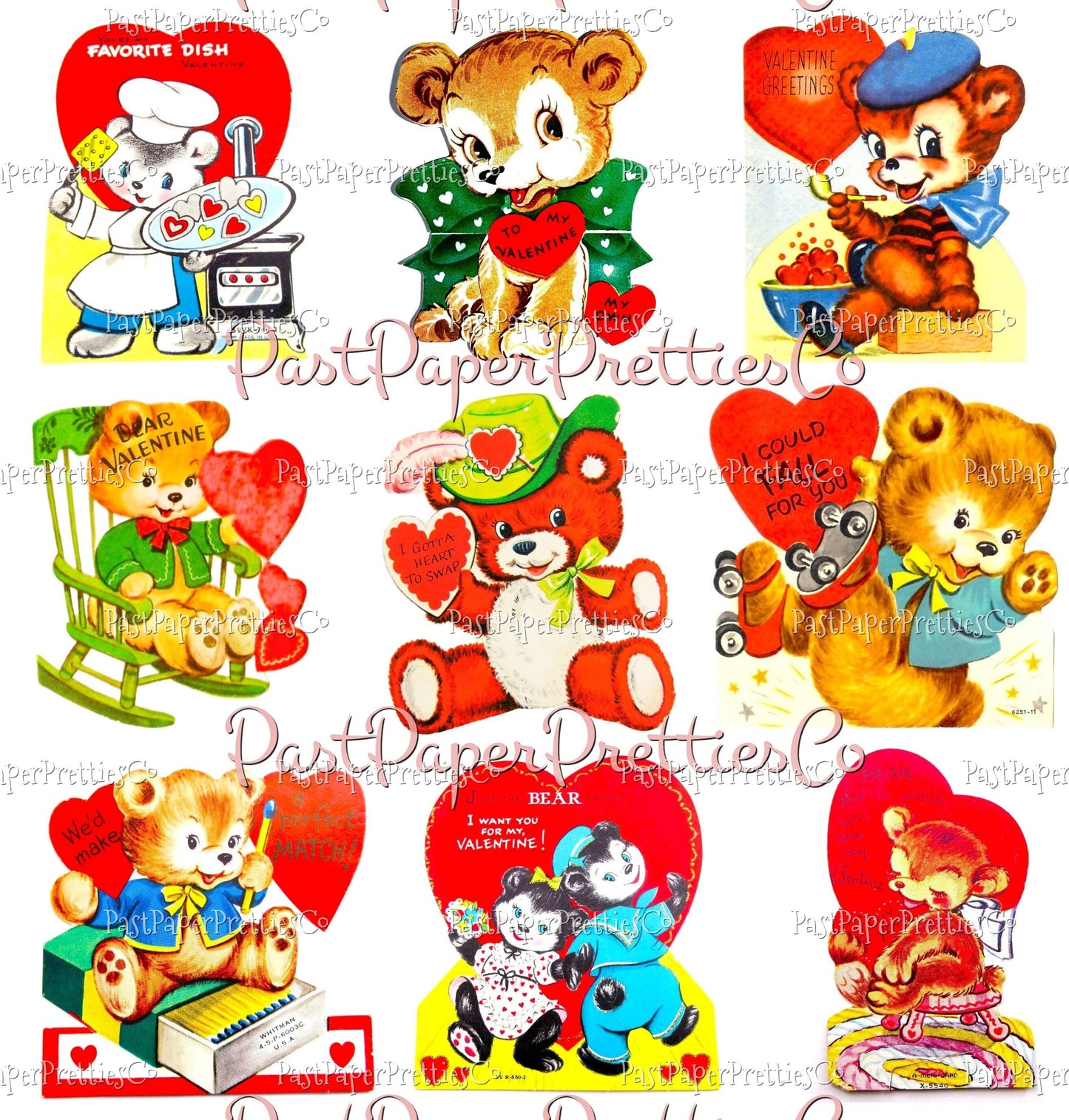 72 Vintage Teddy Bear Valentines Day Cards All Teddies Animal Themed Collage Sheets Printable PDF Instant Digital Download 2 Sizes