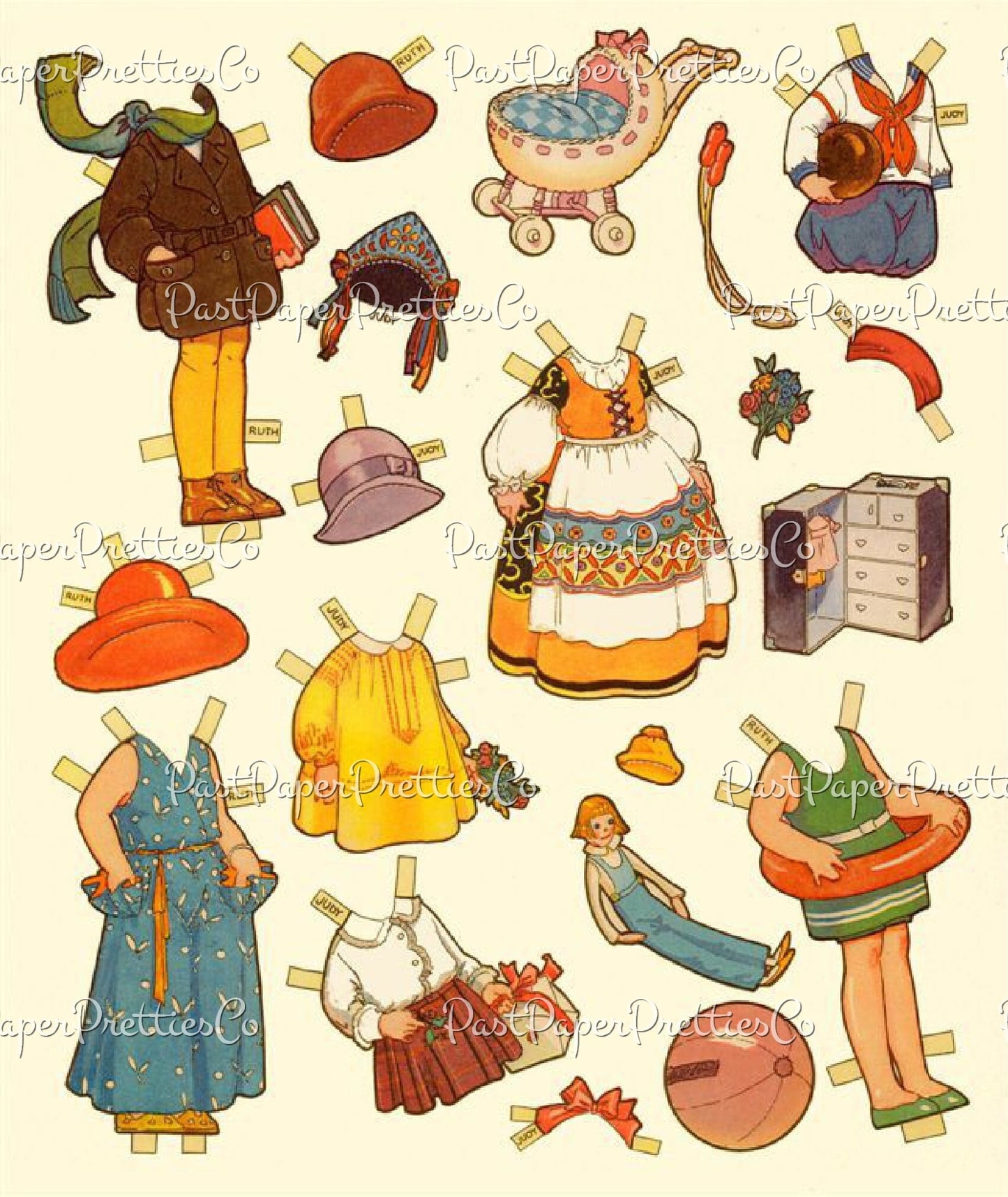 Vintage Paper Doll Playmates 20 Printable Dolls PDF Instant Digital Download Lots of Adorable Cute Little Girls Boys and Clothing Clip Art