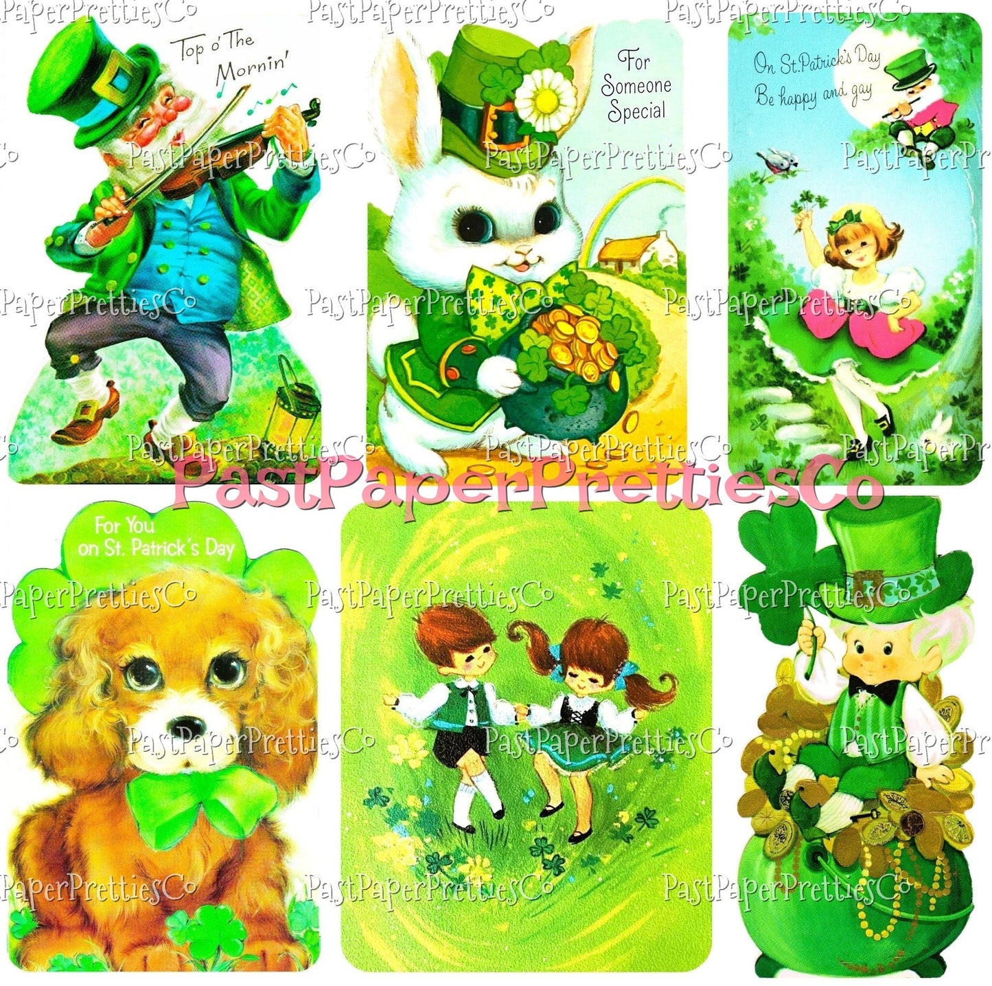 12 Vintage Retro 80s St Patricks Day Card Images All Eighties Children Animals Leprechauns Collages Printable PDF Instant Digital Download