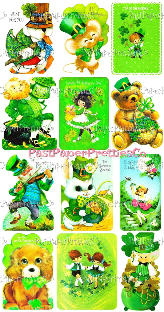 12 Vintage Retro 80s St Patricks Day Card Images All Eighties Children Animals Leprechauns Collages Printable PDF Instant Digital Download