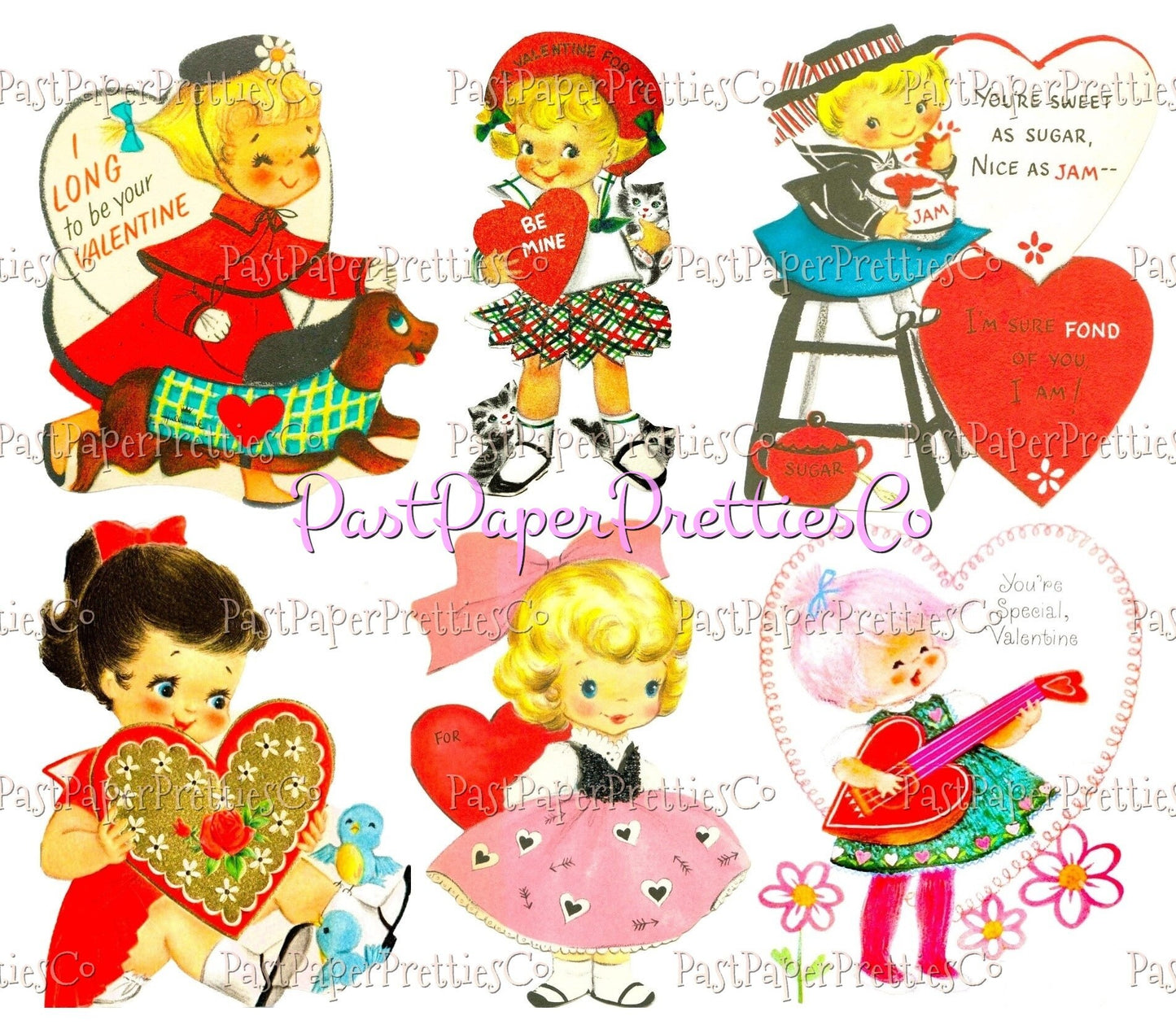 48 Vintage Cute Girly Girls Valentines Day Cards Retro Collage Sheets Printable PDF Instant Digital Download ALL Sweet Little Ladies Clipart