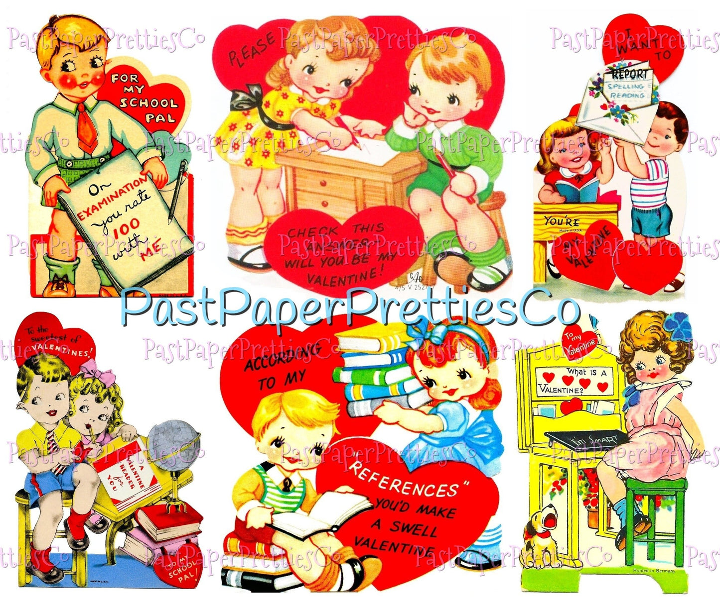 54 Vintage School Classroom Valentines Day Cards Retro Collage Sheets Printable PDF Instant Digital Download Teacher Classmates Themed