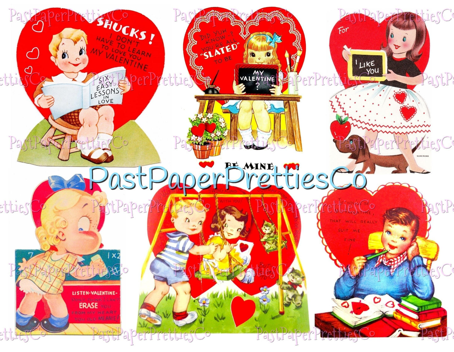 54 Vintage School Classroom Valentines Day Cards Retro Collage Sheets Printable PDF Instant Digital Download Teacher Classmates Themed