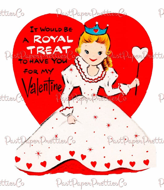 Vintage Princess Queen of Hearts Valentine Cute Royal Girl Lady Card Printable Instant Digital Download Royal Treat JPG PNG