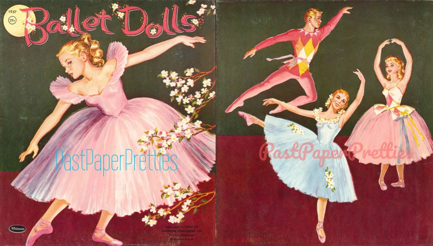 Vintage Paper Dolls Ballet Dolls c. 1957 PDF Printable Instant Digital Download 4 Girl Boy Dancer Dolls Ballet School Clip Art