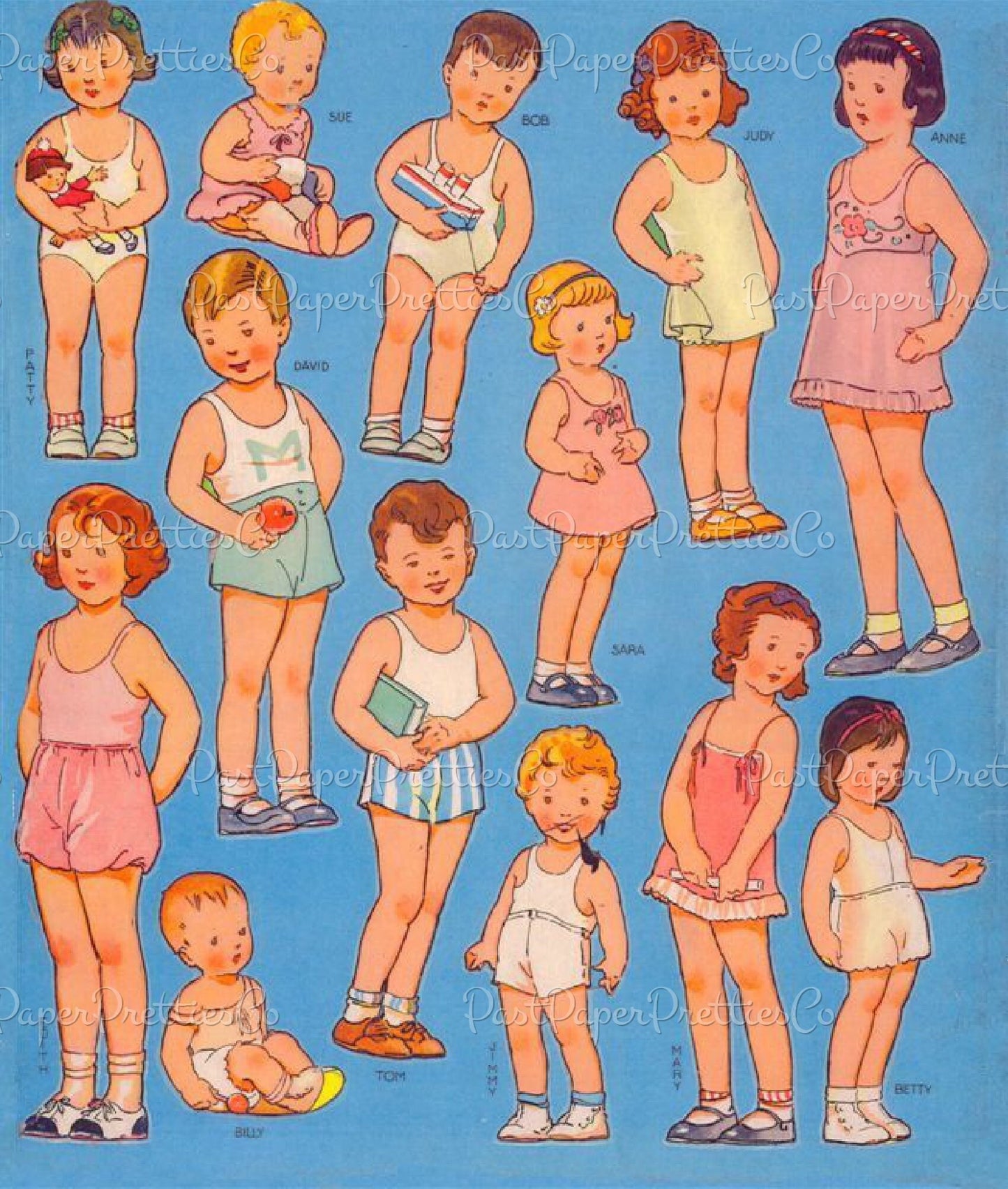 Vintage Paper Doll Playmates 20 Printable Dolls PDF Instant Digital Download Lots of Adorable Cute Little Girls Boys and Clothing Clip Art