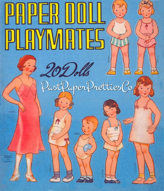 Vintage Paper Doll Playmates 20 Printable Dolls PDF Instant Digital Download Lots of Adorable Cute Little Girls Boys and Clothing Clip Art