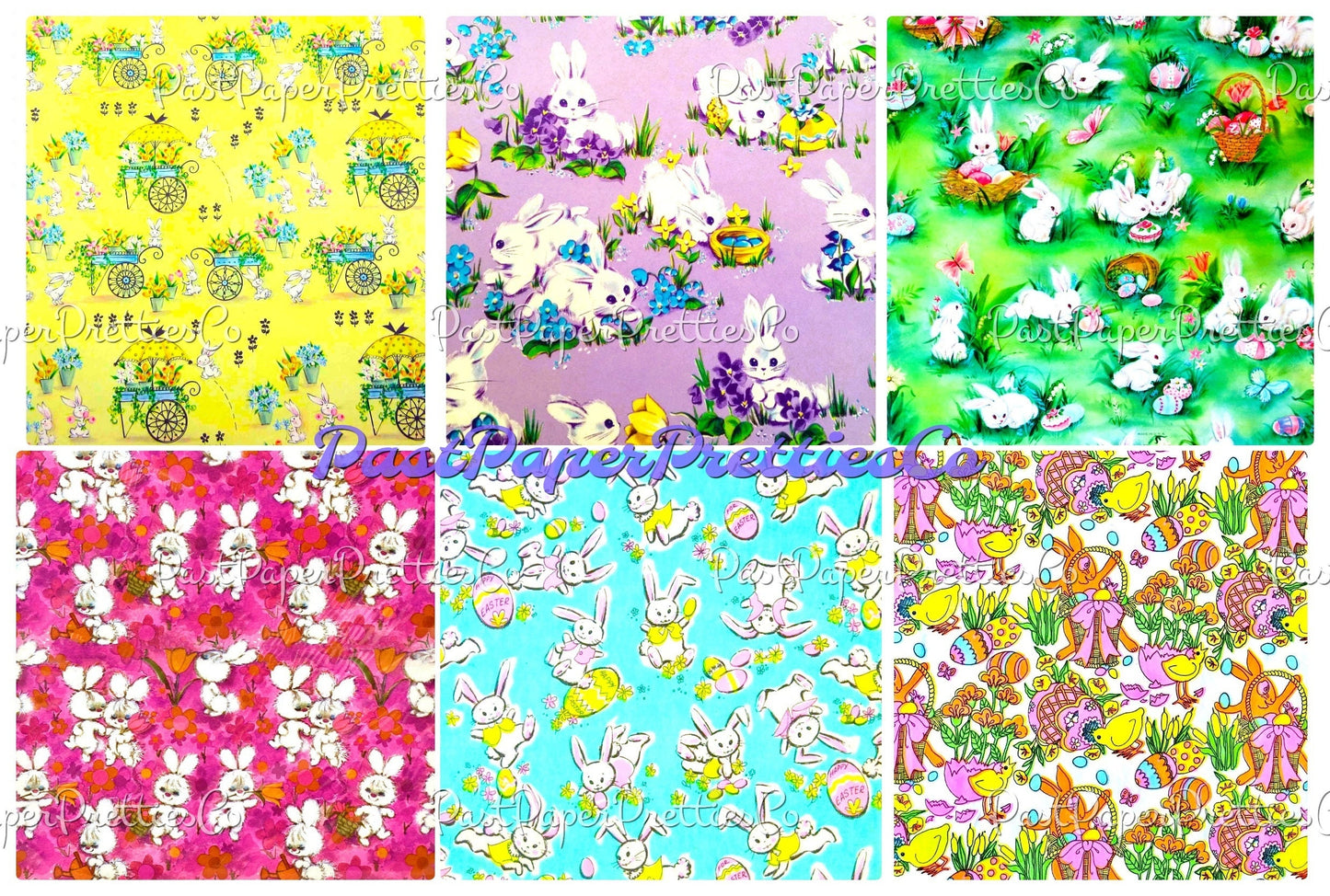 Vintage Printable Easter Gift Wrap 6 Pack Designs Retro Springtime Wrapping Paper Collage Sheets PDF Instant Digital Download MCM Bunnies