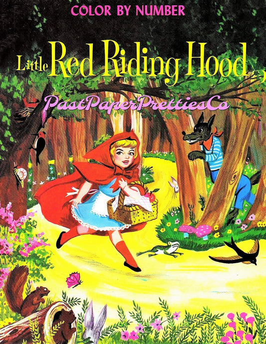 Vintage Printable Classic Little Red Riding Hood Story Coloring Book Paint By Number PDF Instant Digital Download 48 Fairytale Pgs To Color