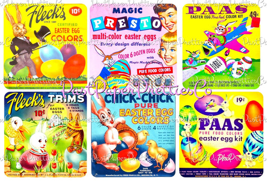 Vintage Easter Egg Coloring Kit Box Front Images Collage Sheets 24 Designs 2 Sizes Printable PDF Instant Digital Download Retro Dye Packages