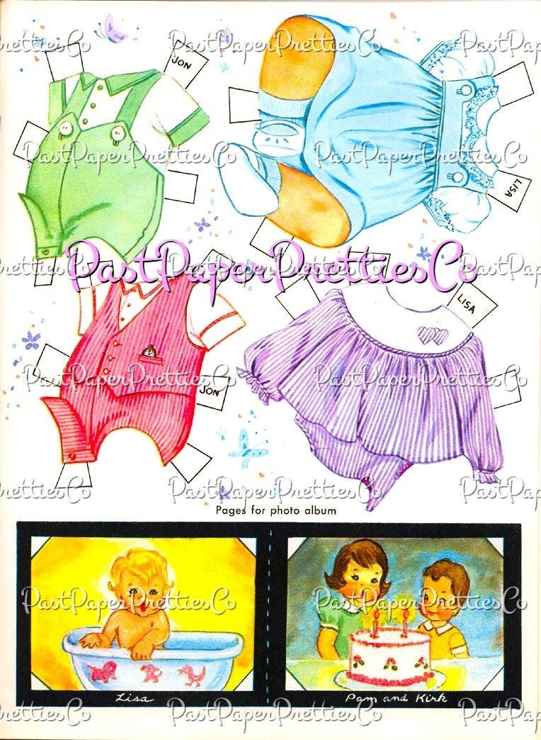 Vintage Paper Dolls Baby Album 1961 Cute Babies Toddlers Toys Clothing Printable PDF Instant Digital Download Retro Infant Clipart
