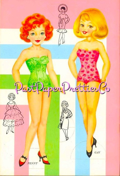 Vintage Paper Dolls Junior Vogue Printable PDF Instant Digital Download 4 Pretty Stylish Teens Cut Outs Clipart