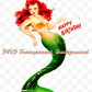 Vintage Mermaid Happy Birthday Printable Card Image Pretty Sea Siren Clipart PDF Instant Digital Download Red Haired Water Nymph Beauty