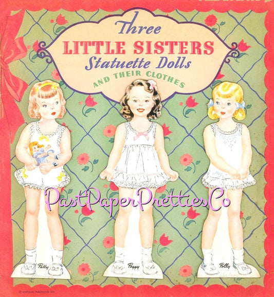 Vintage Paper Dolls Three Little Sisters Statuette Dolls 1943 PDF Printable Instant Digital Download Cute Triplet Girls Siblings Clip Art