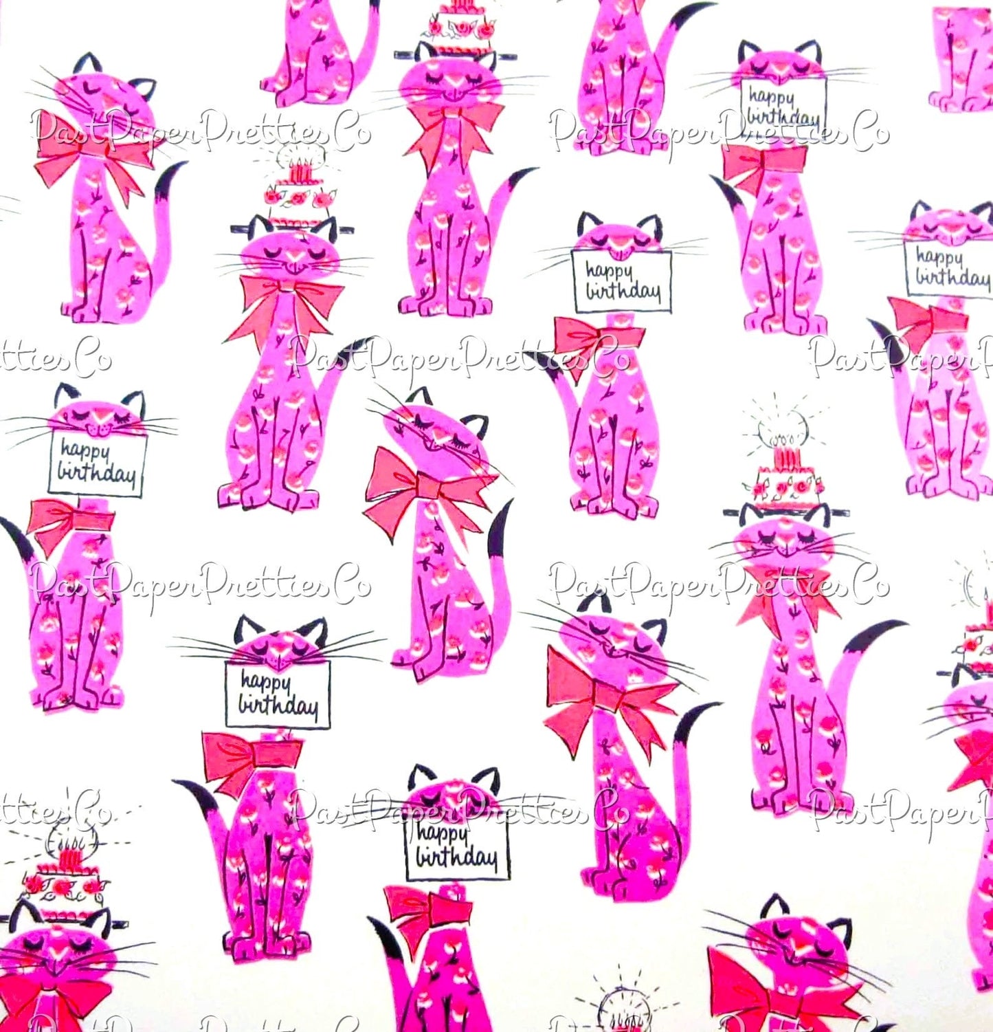 Vintage Printable Birthday Kitty Cat Gift Wrap Image PDF Instant Digital Download 2 Versions Pink Blue Kitties Retro Wrapping Paper