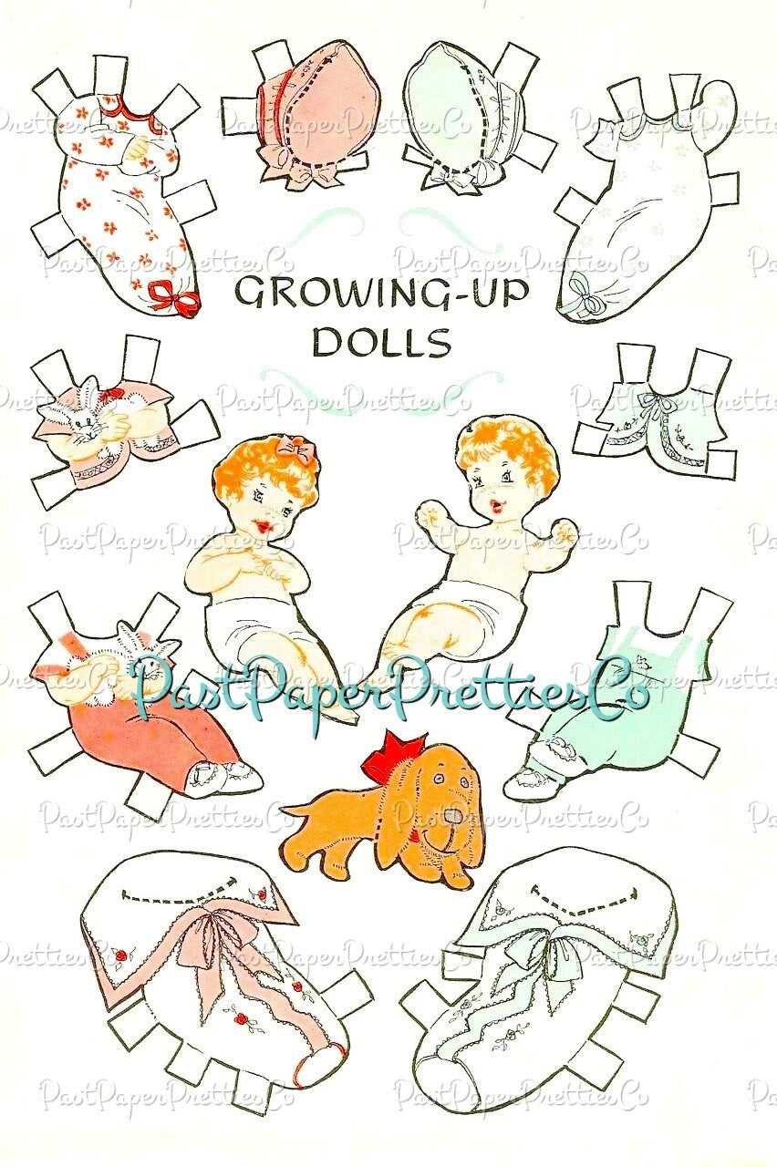 Vintage MCM Family Paper Doll Sets Retro Growing-Up Dolls Printable PDF Instant Digital Download Papercraft Play Sets 2 Sizes