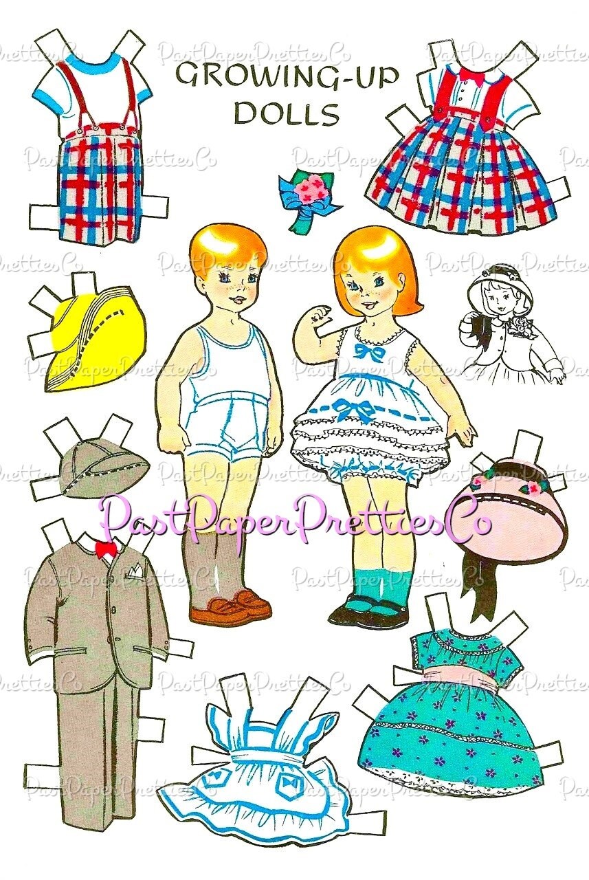 Vintage MCM Family Paper Doll Sets Retro Growing-Up Dolls Printable PDF Instant Digital Download Papercraft Play Sets 2 Sizes