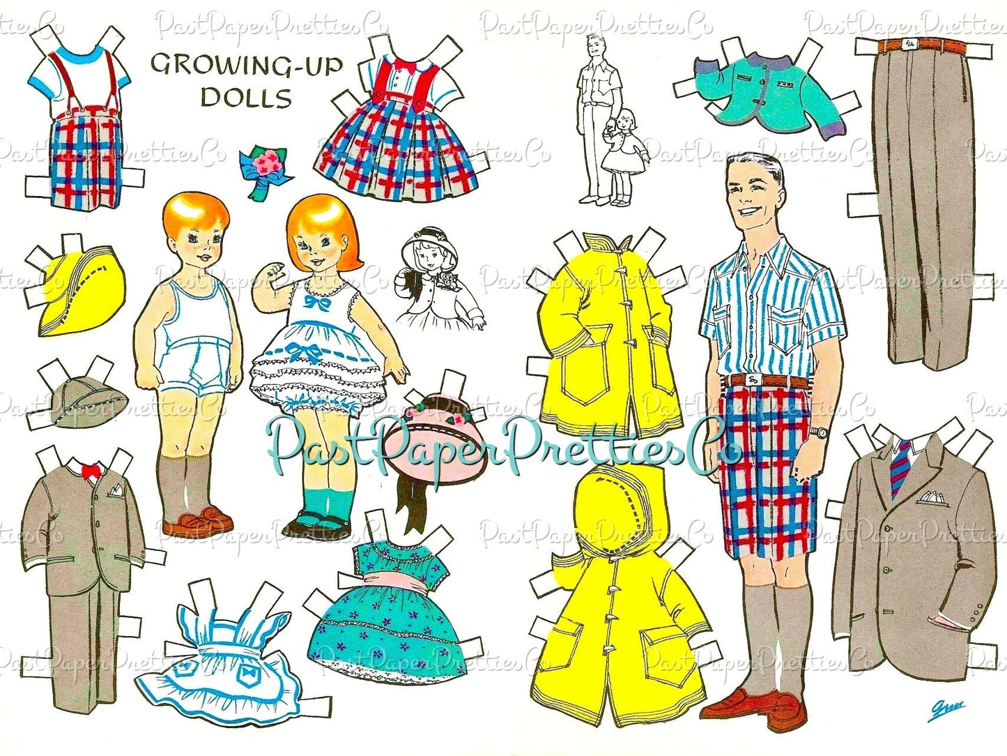 Vintage MCM Family Paper Doll Sets Retro Growing-Up Dolls Printable PDF Instant Digital Download Papercraft Play Sets 2 Sizes