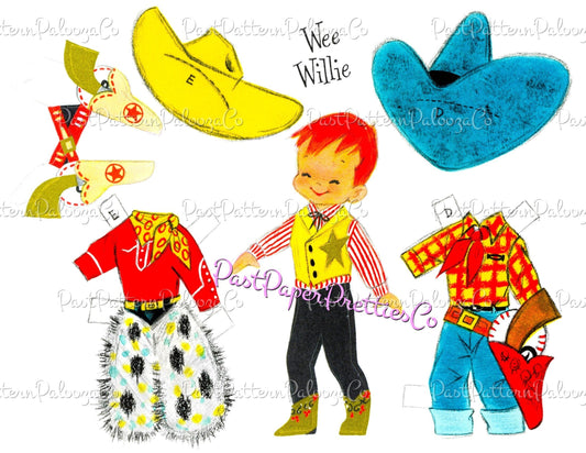 Vintage Paper Dolls Cute Little Boy Playing Dress Up Printable Collage Sheets PDF Instant Digital Download Cowboy Firechief Sports Costumes