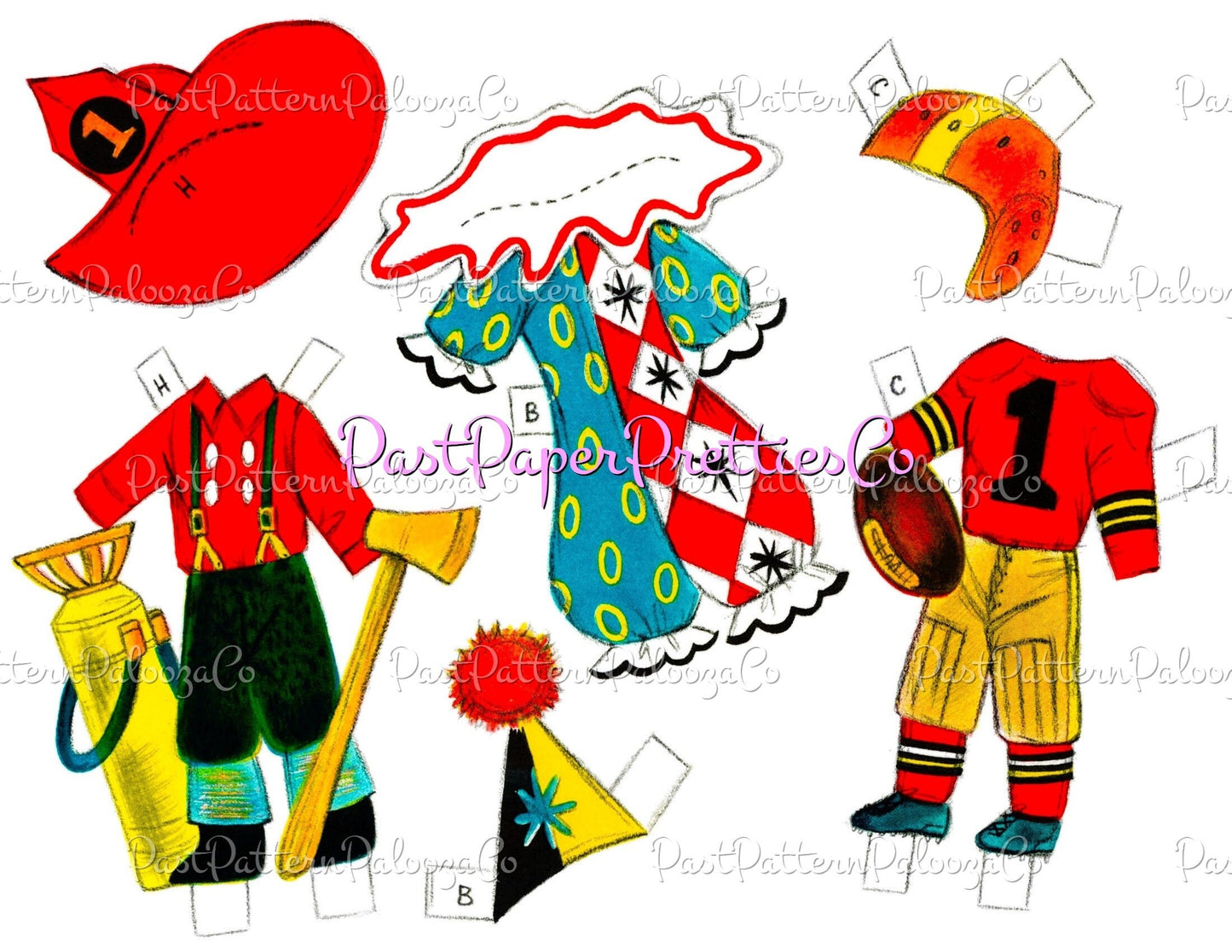 Vintage Paper Dolls Cute Little Boy Playing Dress Up Printable Collage Sheets PDF Instant Digital Download Cowboy Firechief Sports Costumes