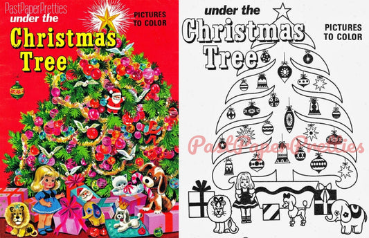 Vintage Christmas Coloring Book Under The Christmas Tree 1970s Printable PDF Instant Digital Download 68 Pages Childhood Holiday Memories