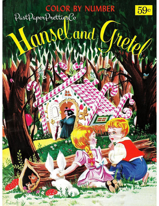 Vintage Printable Hansel and Gretel Story Coloring Book Paint By Number PDF Instant Digital Download 48 Storybook Fairytale Pages To Color