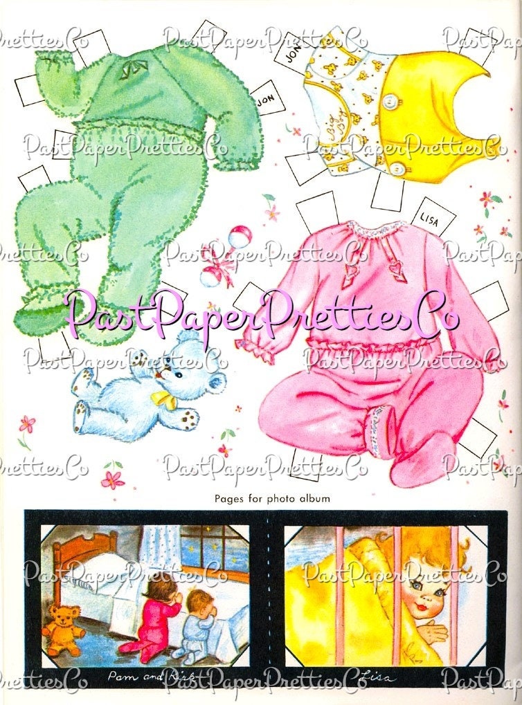 Vintage Paper Dolls Baby Album 1961 Cute Babies Toddlers Toys Clothing Printable PDF Instant Digital Download Retro Infant Clipart
