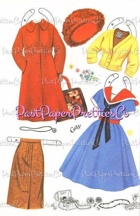 Vintage Paper Dolls Junior Vogue Printable PDF Instant Digital Download 4 Pretty Stylish Teens Cut Outs Clipart