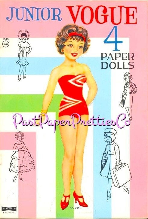 Vintage Paper Dolls Junior Vogue Printable PDF Instant Digital Download 4 Pretty Stylish Teens Cut Outs Clipart