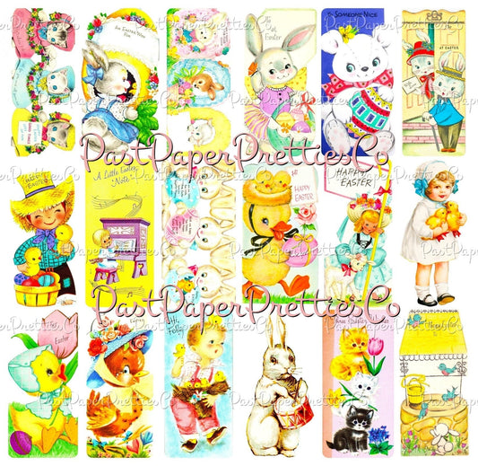 Vintage Printable Easter Gift Tags Collage Sheet 18 Cute Mid Century Images PDF Instant Digital Download Present Toppers 2 Sizes