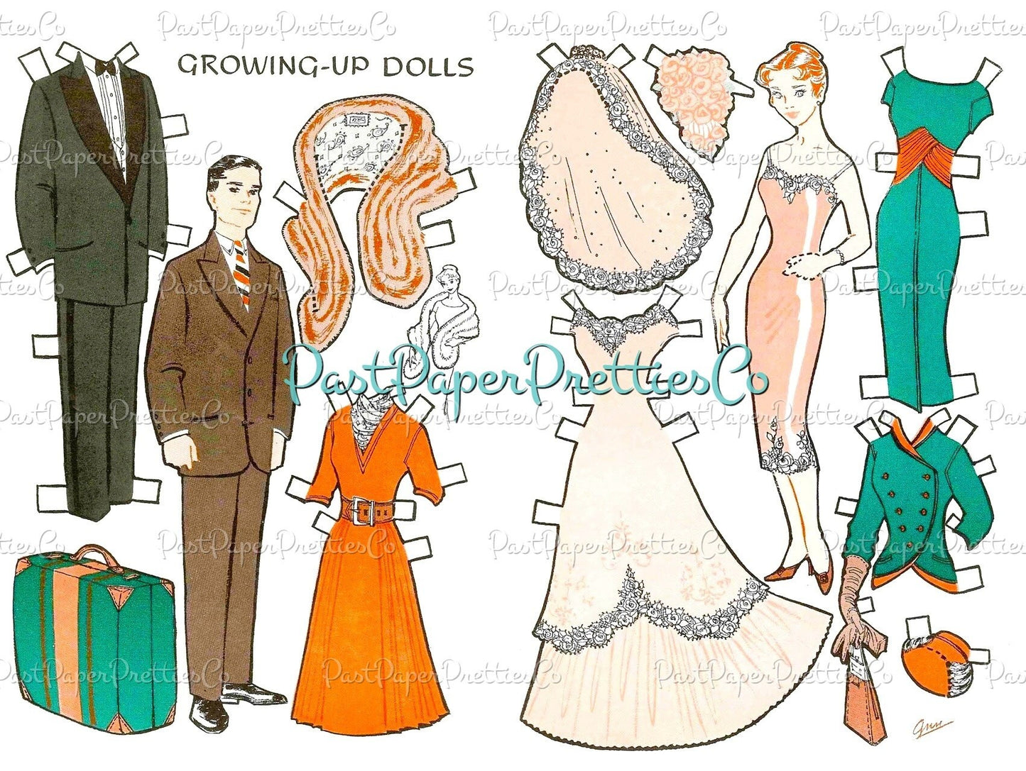 Vintage MCM Family Paper Doll Sets Retro Growing-Up Dolls Printable PDF Instant Digital Download Papercraft Play Sets 2 Sizes