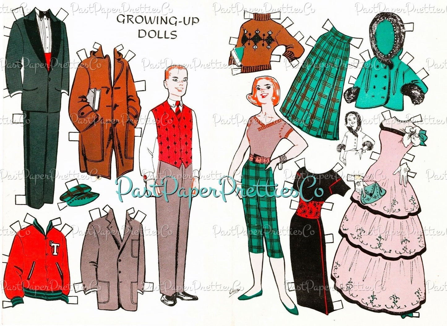 Vintage MCM Family Paper Doll Sets Retro Growing-Up Dolls Printable PDF Instant Digital Download Papercraft Play Sets 2 Sizes