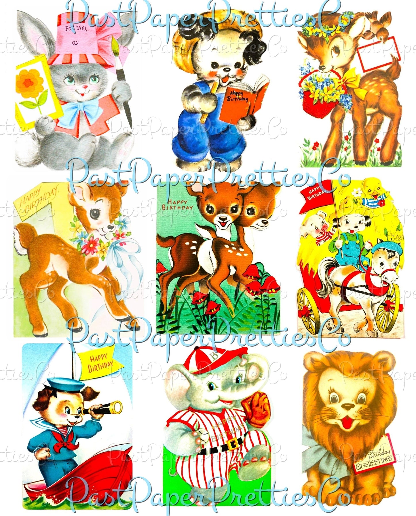 99 Vintage Printable Happy Birthday Animals ATC Cards Collage Sheets Images PDF Instant Digital Download Cute MCM Critters Clipart