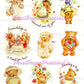 Vintage Retro Sticker Sheet Adorable Friendship Bears PDF Instant Digital Download Teddy Bear Animal Decals Seals Collage Clipart